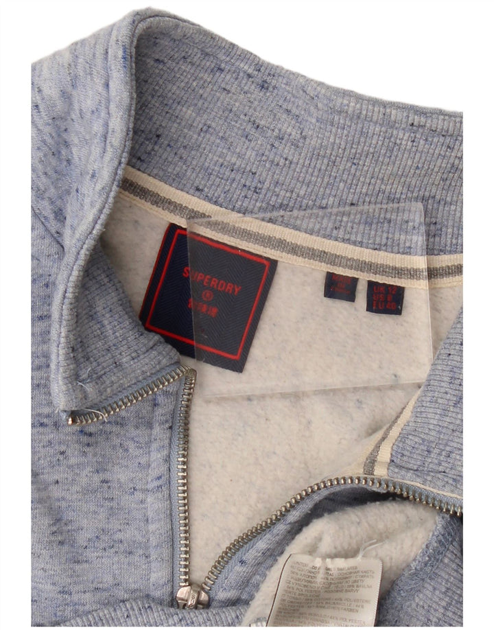 SUPERDRY Damen-Sweatshirtpullover mit Reißverschluss am Hals, UK 12, mittelblau meliert
