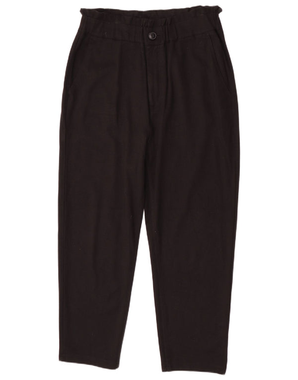 Zara Damen-Hose mit hoher Taille, schmal zulaufende, kurze Hose, Größe L, W30, L24, schwarze Viskose