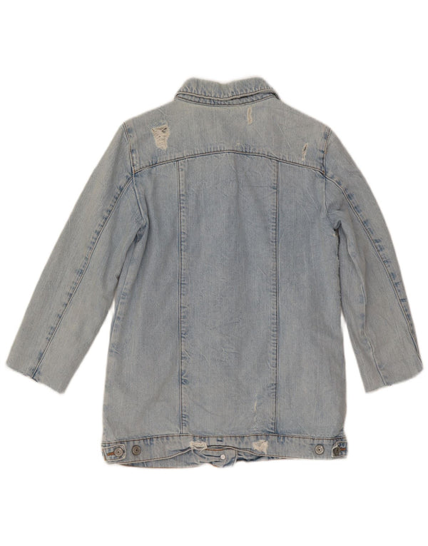 Zara Damen Distressed 3/4 Ärmel Jeansjacke UK 6 XS Blaue Baumwolle