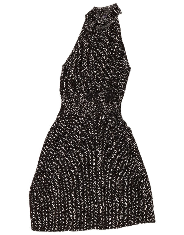 Marks & Spencer Damen Neckholder-Kleid UK 10 Small Schwarz gepunktete Viskose