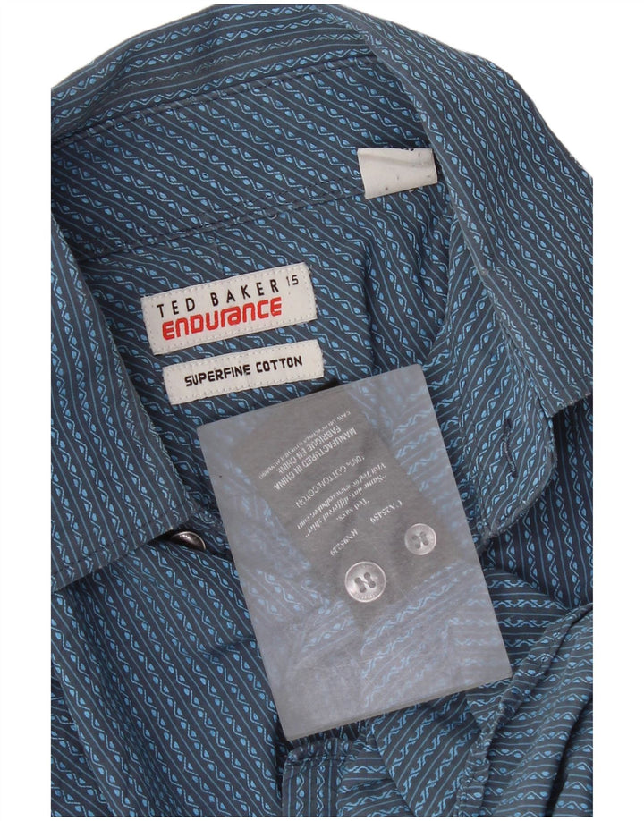 Ted Baker formelles Herrenhemd, Größe 15, mittelblaue Nadelstreifen-Baumwolle