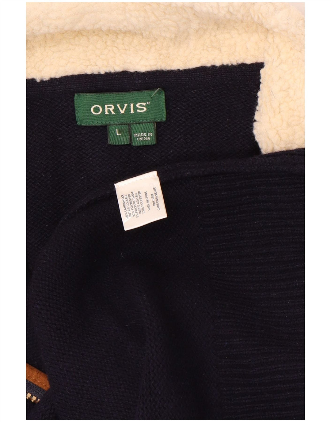 ORVIS Herren-Pullover mit Reißverschluss am Hals, groß, marineblaue Farbblock-Lammwolle