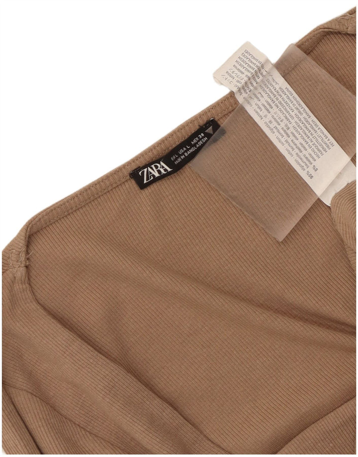 Zara Damen Crop Top Langarm UK 14 Große graue Baumwolle
