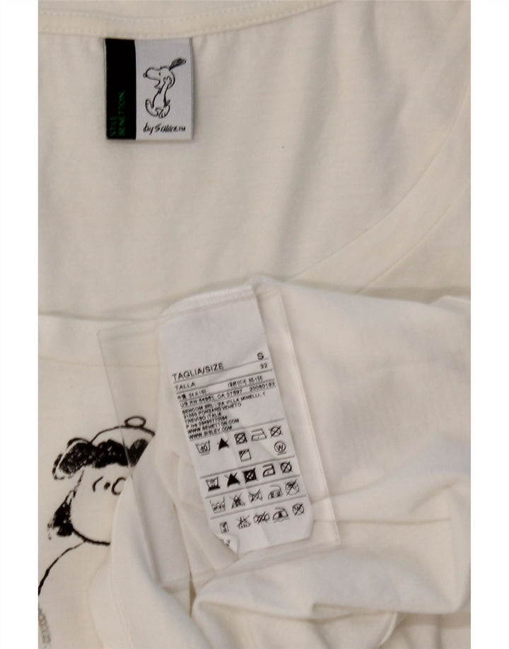 BENETTON Womens Peanuts Graphic Top Long Sleeve UK 10 Small White Cotton Vintage Benetton and Second-Hand Benetton from Messina Hembry 