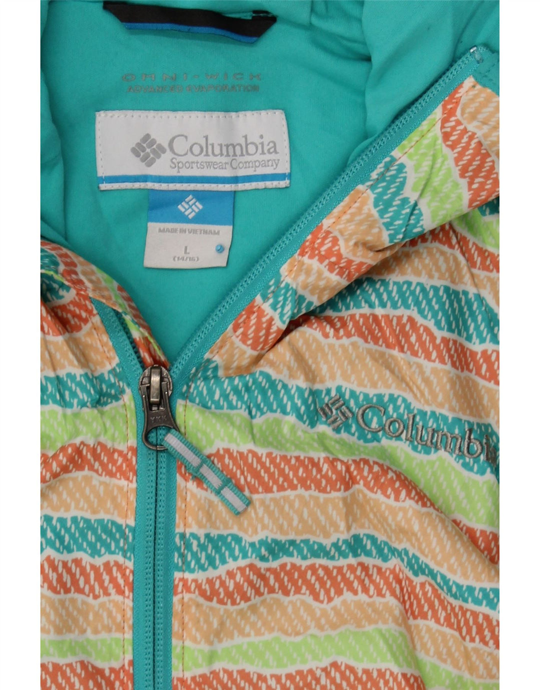 COLUMBIA Girls Omni-Wick Rain Jacket 12-13 Years Large Multicoloured Vintage Columbia and Second-Hand Columbia from Messina Hembry 
