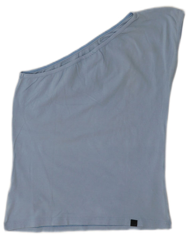 Puma Womens Graphic One Shoulder Top UK 12 Medium Blue Cotton