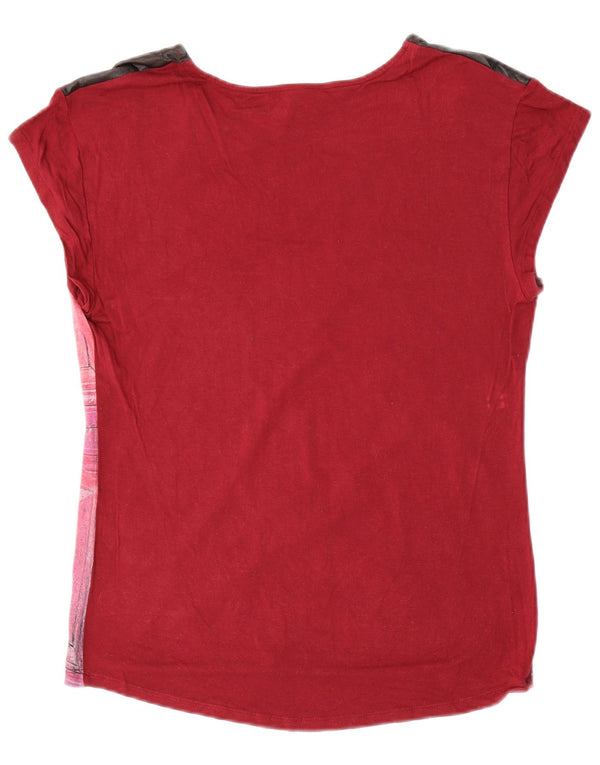 DESIGUAL Grafik-T-Shirt für Damen, UK 10, Größe S, Burgunderrot, Viskose