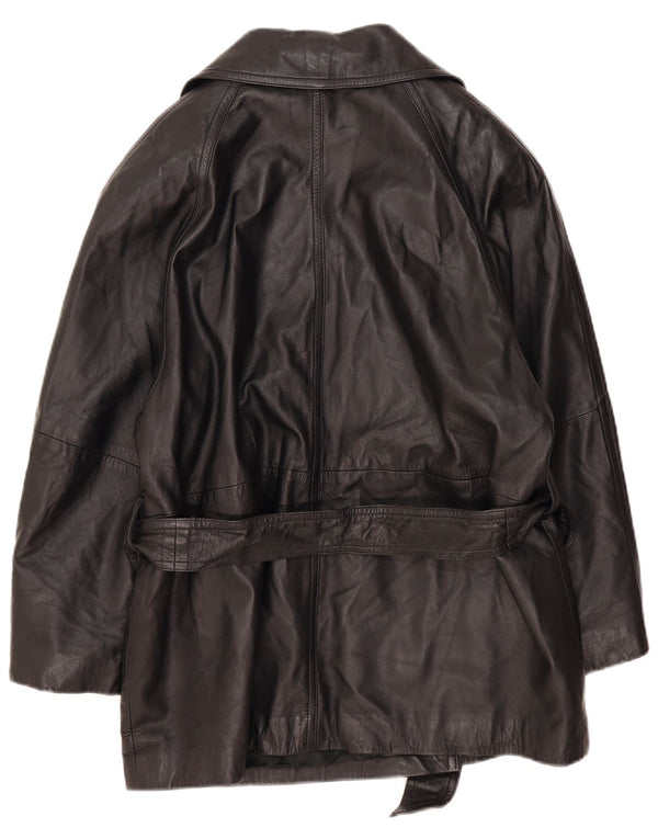 Vintage Damen Zweireihiger übergroßer Ledermantel EU 40 Mittelschwarz