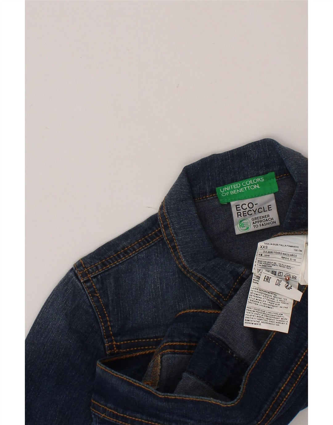 BENETTON Jeansjacke für Jungen, 3–4 Jahre, 2XS, blaue Baumwolle