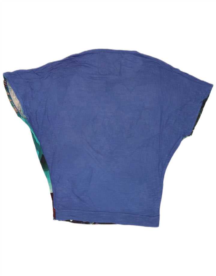 DESIGUAL Damen-Blusenoberteil mit Fledermausärmeln, Gr. 10, klein, Viskose mit blauem Blumenmuster