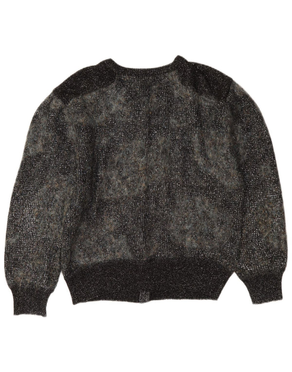 Vintage Damen Cardigan Pullover UK 12 Mittelgrau meliert Mohair