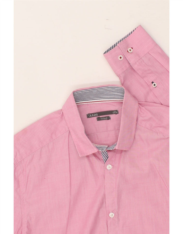 JULES Mens Fitted Shirt Size 37/38 Small Pink Cotton Vintage Jules and Second-Hand Jules from Messina Hembry 