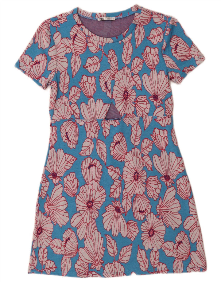 Zara Damen Basic Kleid UK 12 Mittelblau geblümt