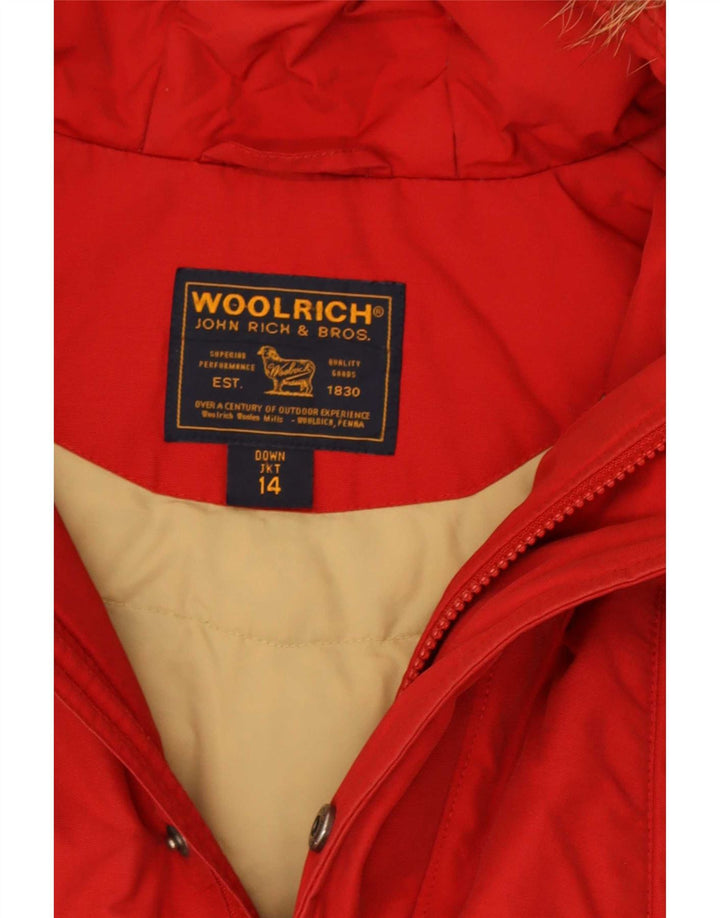 Woolrich Wattierte Jungenjacke mit Kapuze, 13–14 Jahre, rote Baumwolle