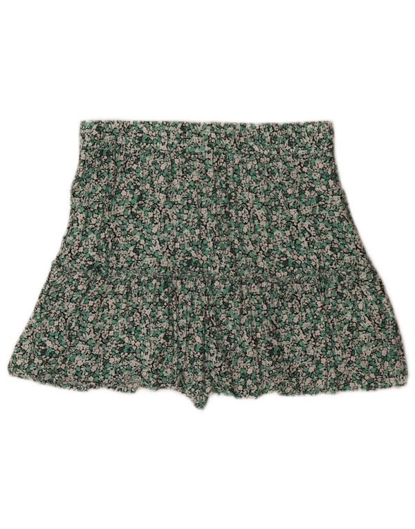 Zara Damen-Hotpants mit hoher Taille, mittelgroß, W28, grün geblümte Viskose