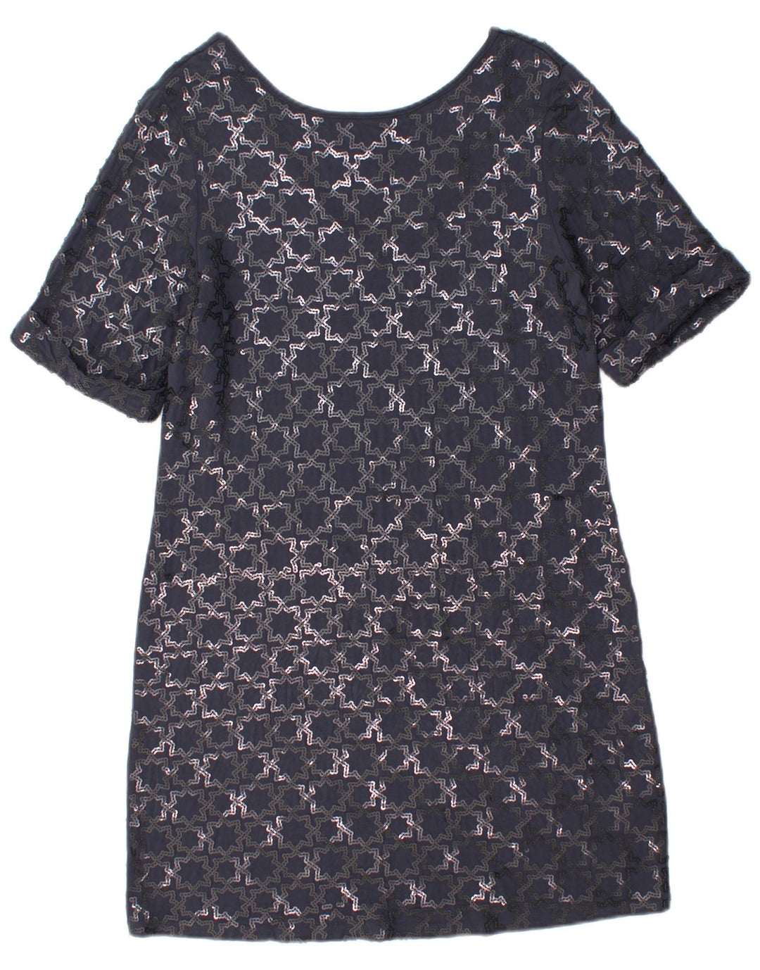 Monsoon Damen-Etuikleid mit kurzen Ärmeln, Größe M, Marineblau, geometrisch