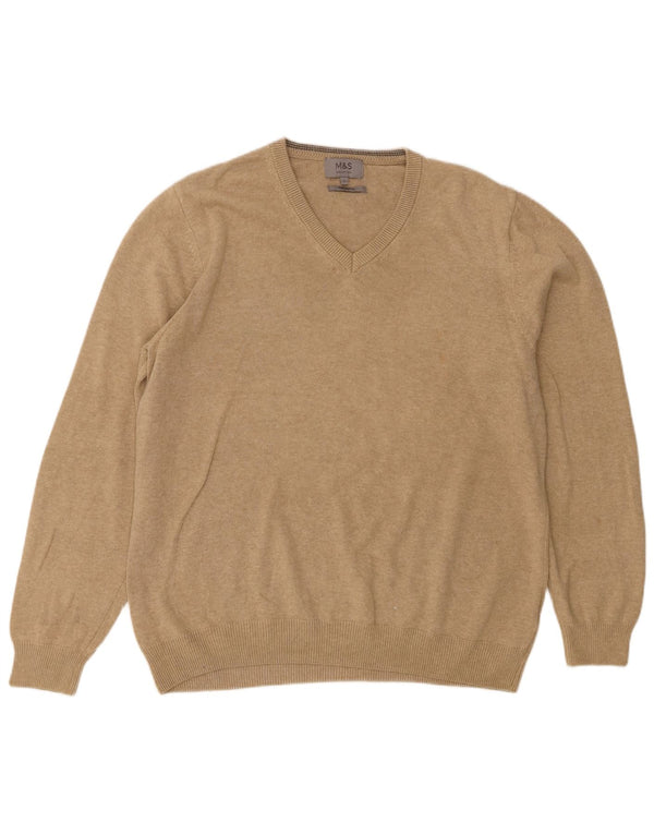 Marks & Spencer Herren-Pullover mit V-Ausschnitt, groß, beige Baumwolle