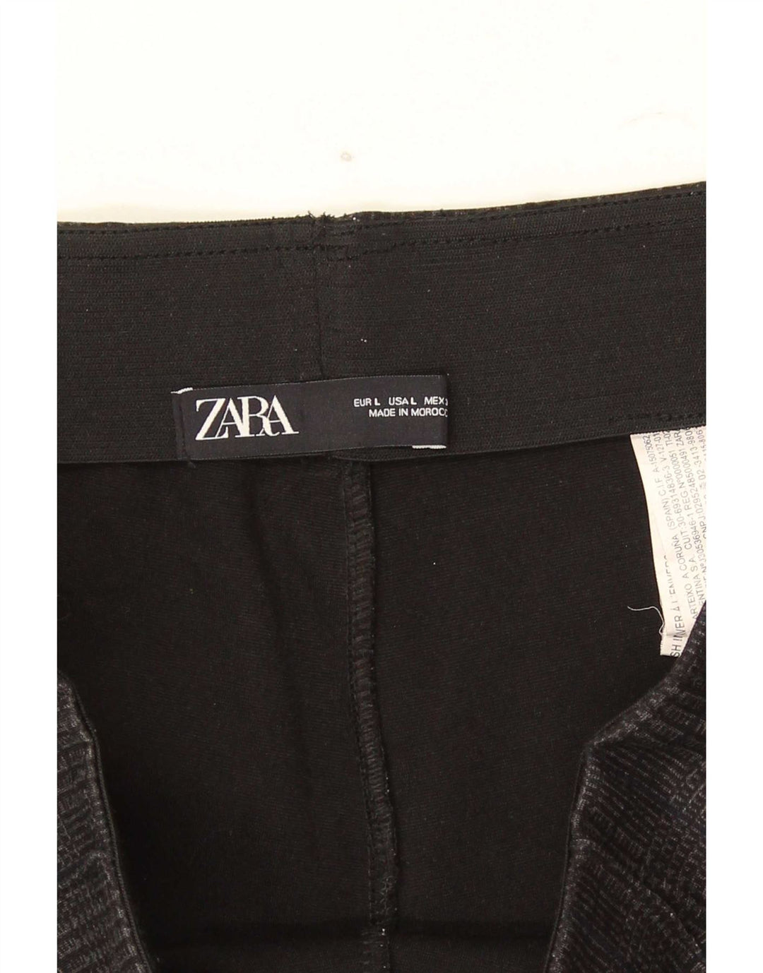 Schmale, verkürzte Damenhose von Zara, Größe L, W32, L26, graues Hahnentritt-Polyester