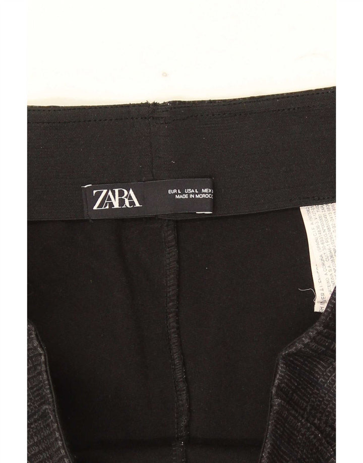 Schmale, verkürzte Damenhose von Zara, Größe L, W32, L26, graues Hahnentritt-Polyester