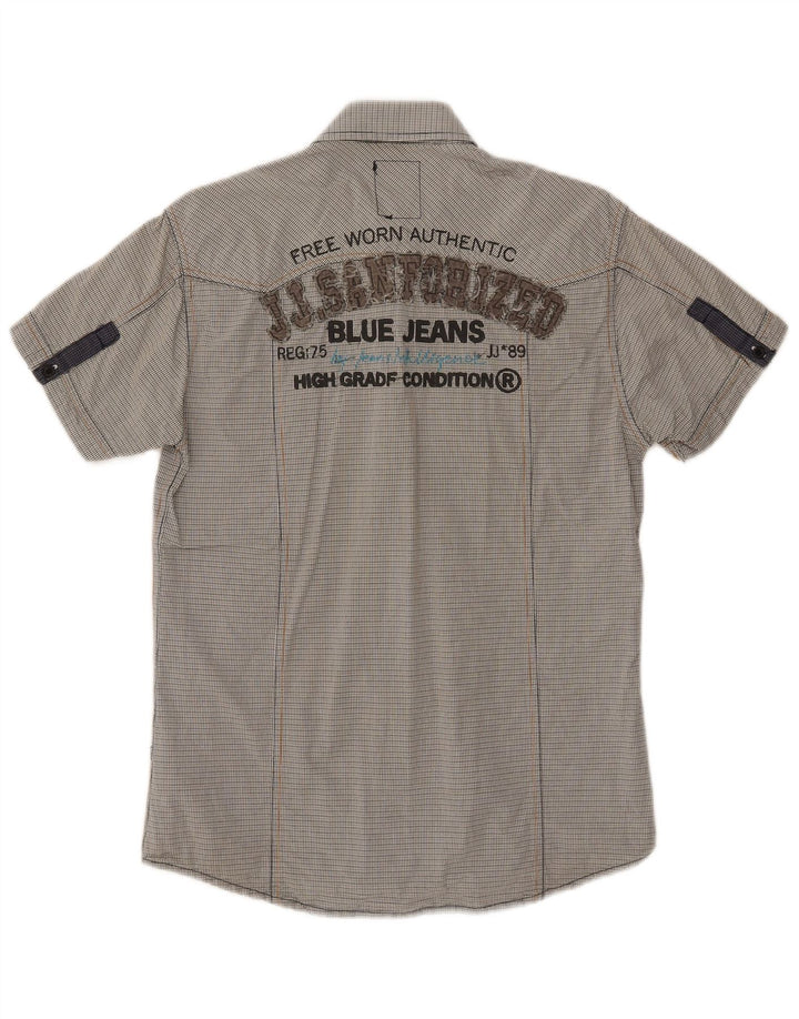 Jack & Jones Herren-Kurzarmhemd mit Militärgrafik, Mittelgrau kariert