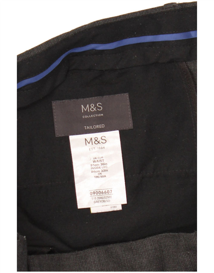 Maßgeschneiderte Slim-Anzughose für Herren von Marks & Spencer, W36 L33, grau karierte Wolle