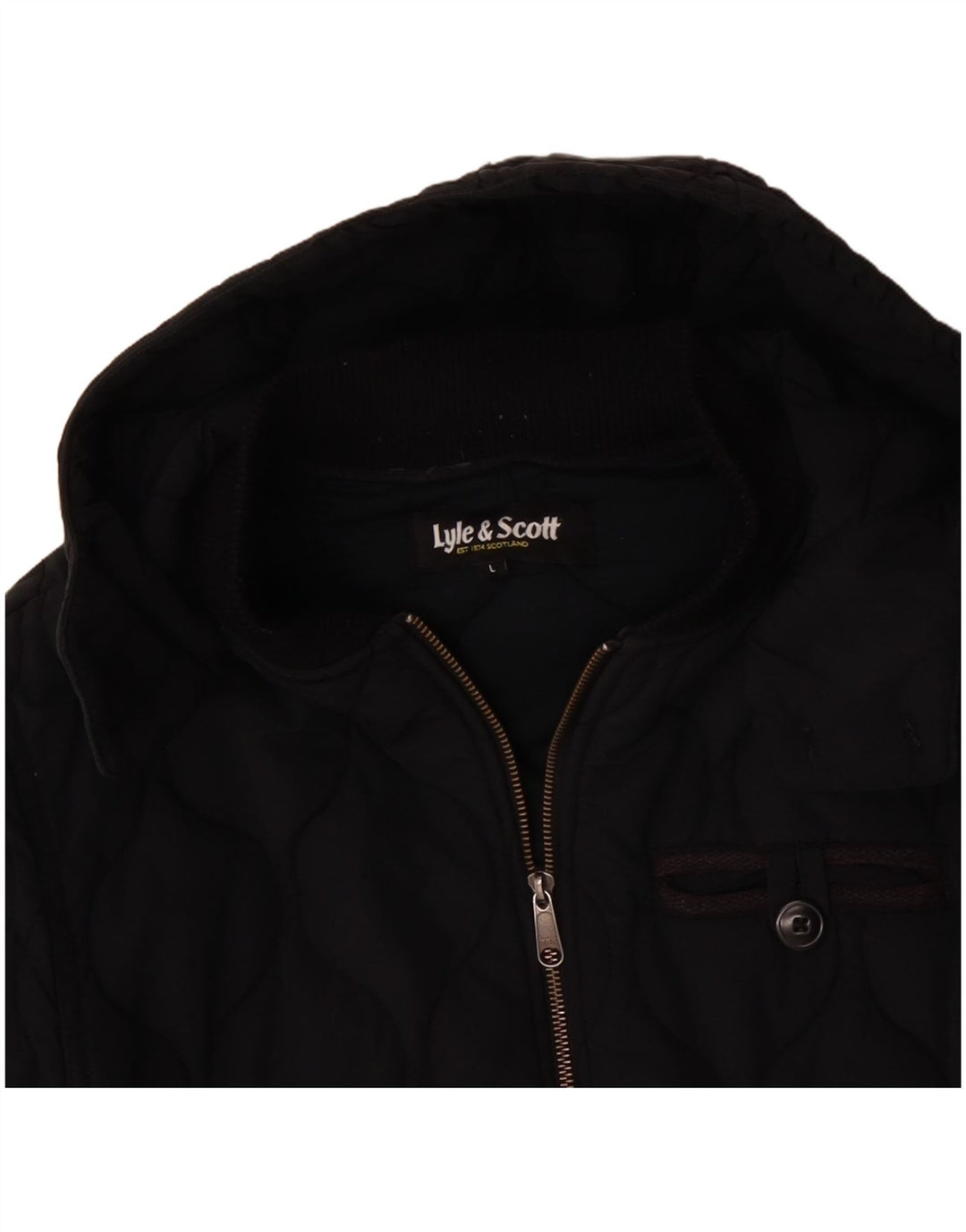 LYLE & SCOTT Wattierte Herrenjacke mit Kapuze, UK 40, Größe L, Schwarz, Baumwolle