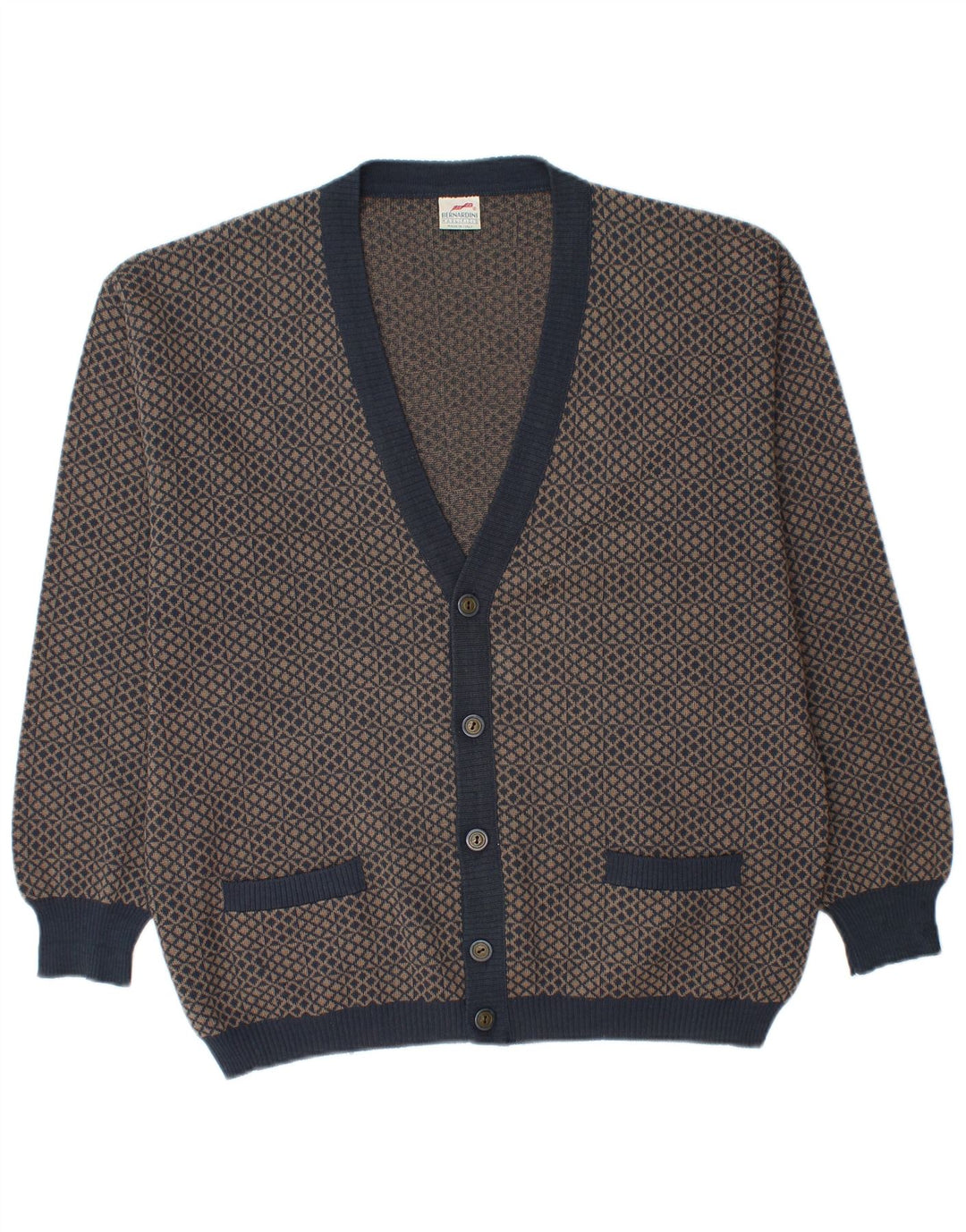 Bernardini Herren-Strickjacke, mittlere marineblaue geometrische Wolle