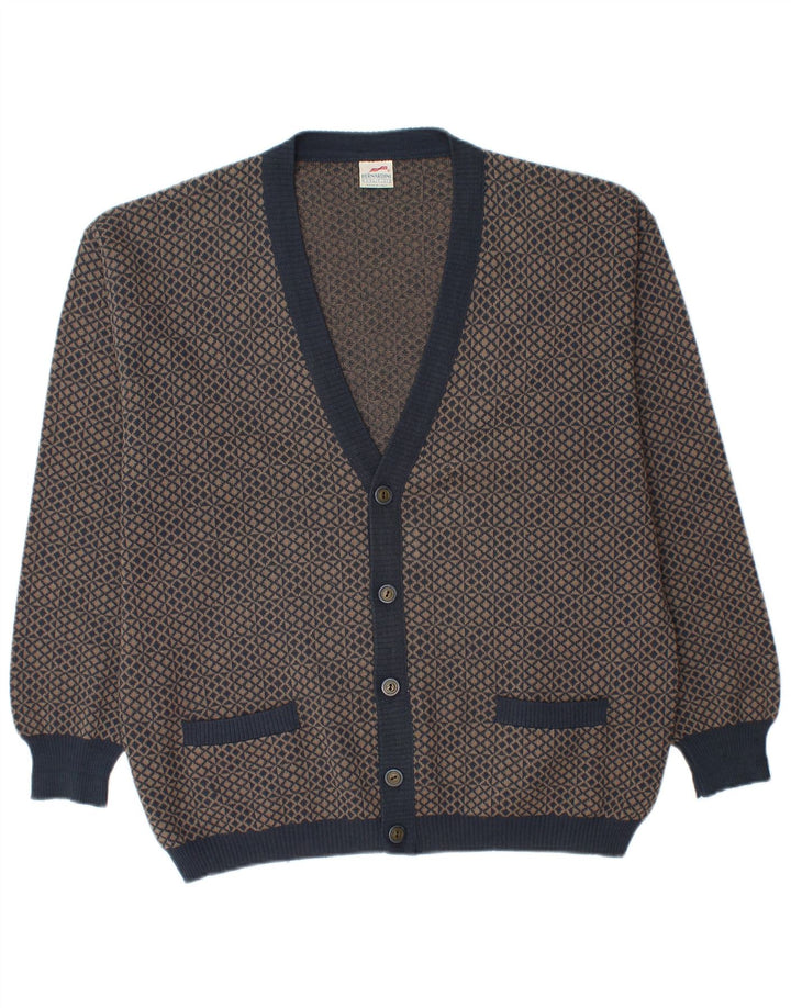 Bernardini Herren-Strickjacke, mittlere marineblaue geometrische Wolle