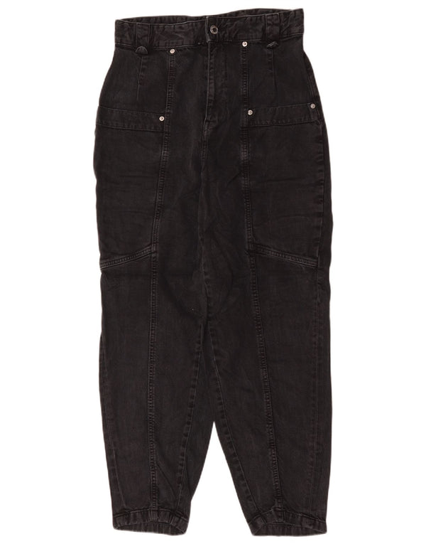Zara Damen High Waist Tapered Jeans EU 38 Small W28 L28 Schwarze Baumwolle