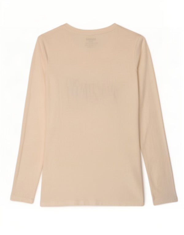 Guess Grafik-Oberteil für Damen, langärmlig, UK 6, XS, Off-White-Baumwolle