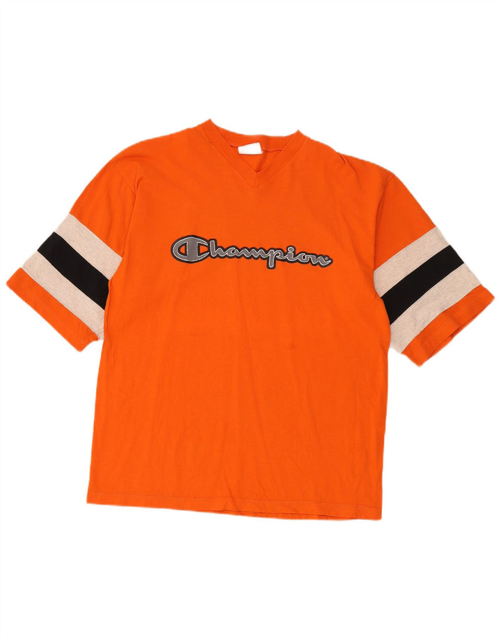Champion Herren Grafik-T-Shirt-Oberteil aus mittelorangefarbener Colourblock-Baumwolle