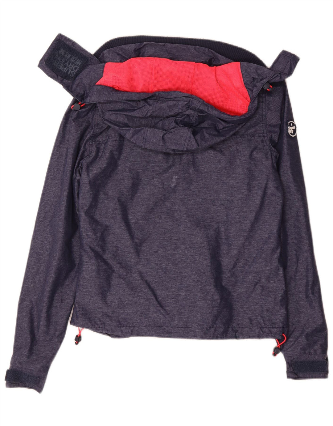 Superdry Damen-Regenjacke mit Kapuze, UK 10, Größe S, marineblaues Nylon