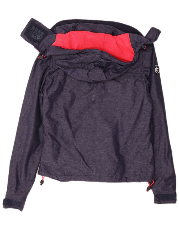 Superdry Damen-Regenjacke mit Kapuze, UK 10, Größe S, marineblaues Nylon
