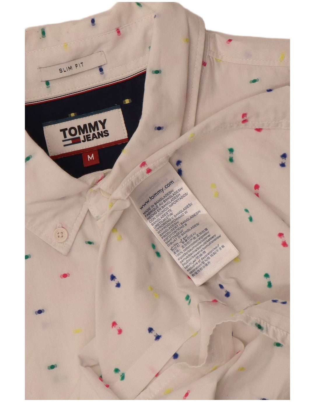 Tommy Hilfiger Herren-Slim-Fit-Hemd aus mittelweiß gepunkteter Baumwolle