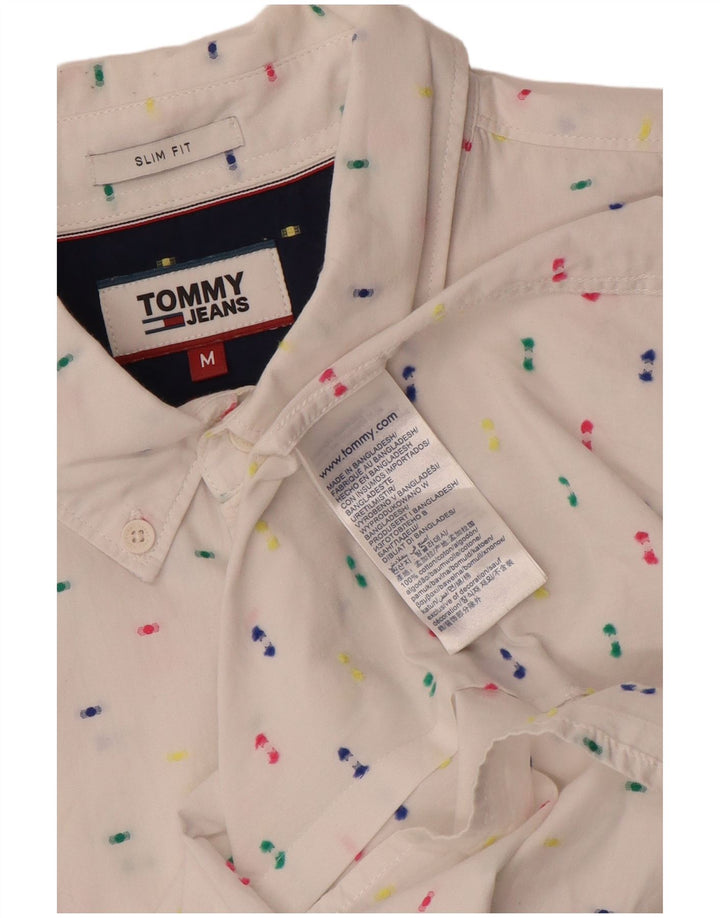 Tommy Hilfiger Herren-Slim-Fit-Hemd aus mittelweiß gepunkteter Baumwolle