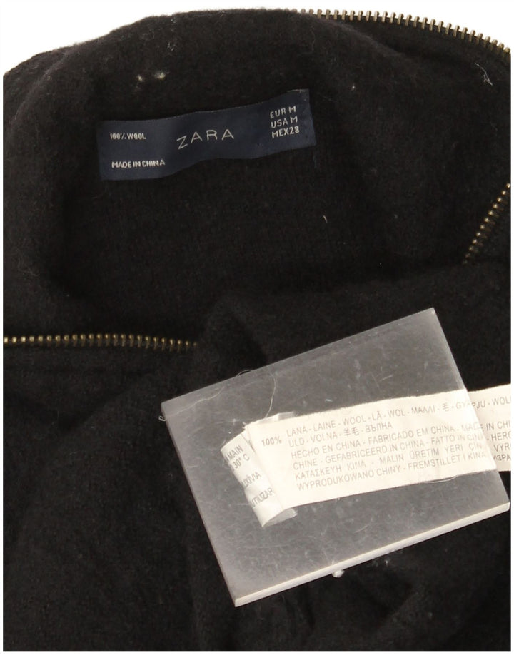 ZARA Damen Mantel UK 14 Mittelschwarze Wolle