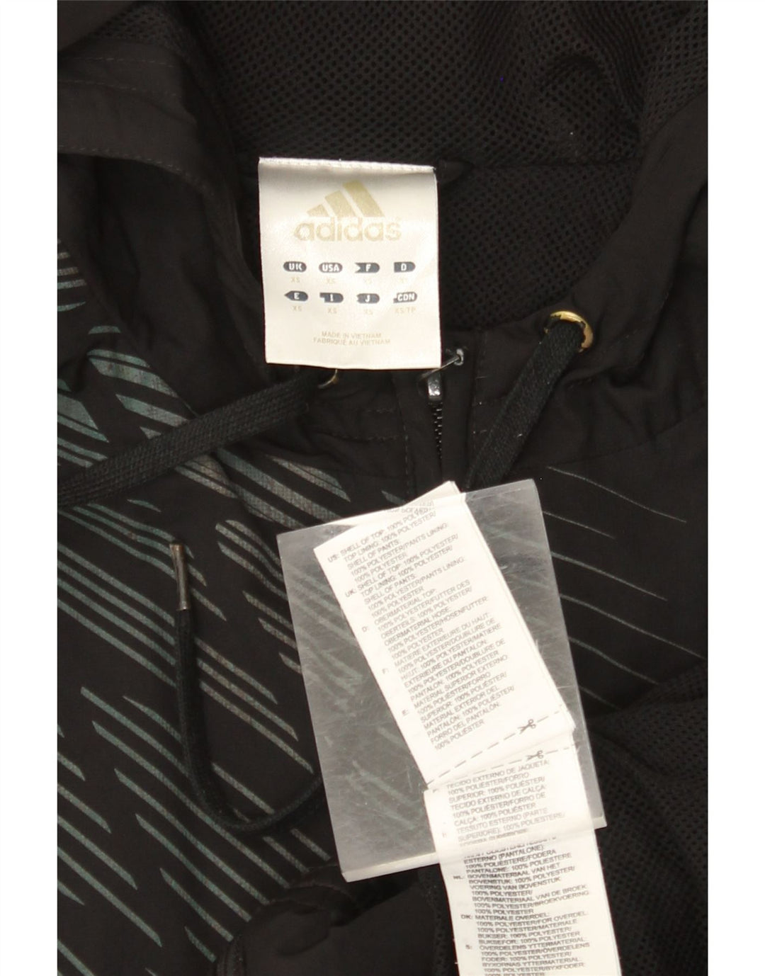 ADIDAS Herren-Kapuzenpullover mit Reißverschluss, XS, schwarz gestreift, Polyester