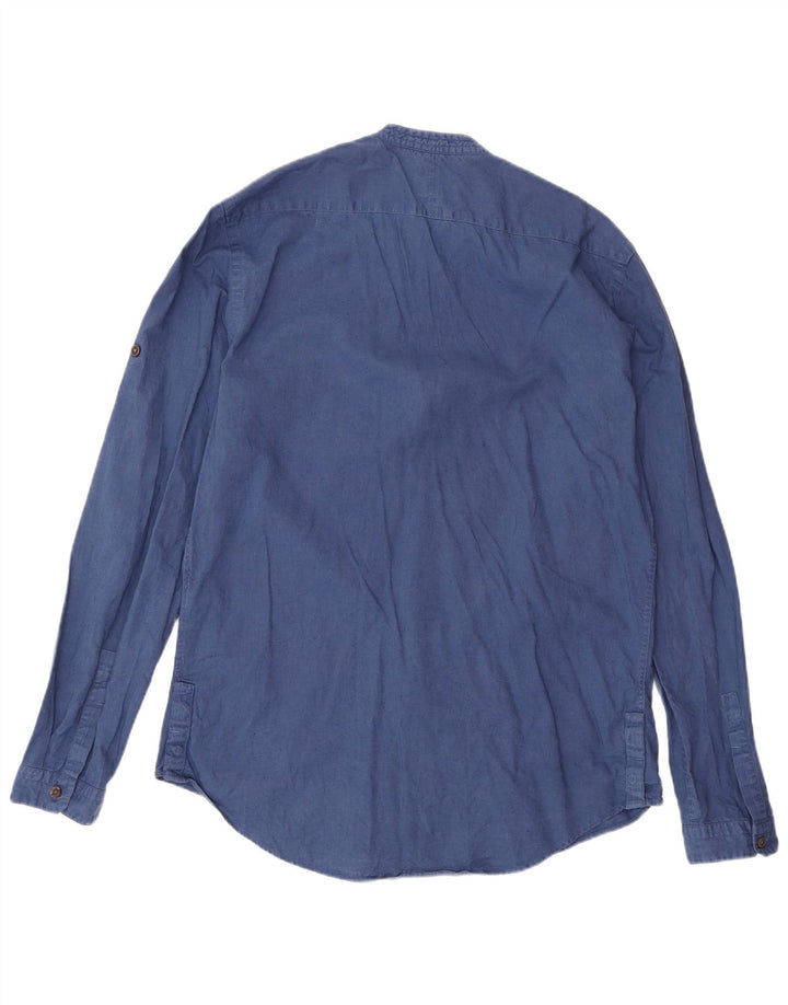 Zara Herren-Slim-Fit-Hemd, groß, blaues Leinen