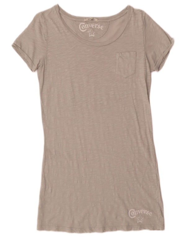 CONVERSE Damen Grafik-T-Shirt-Kleid UK 18 XL Graue Baumwolle