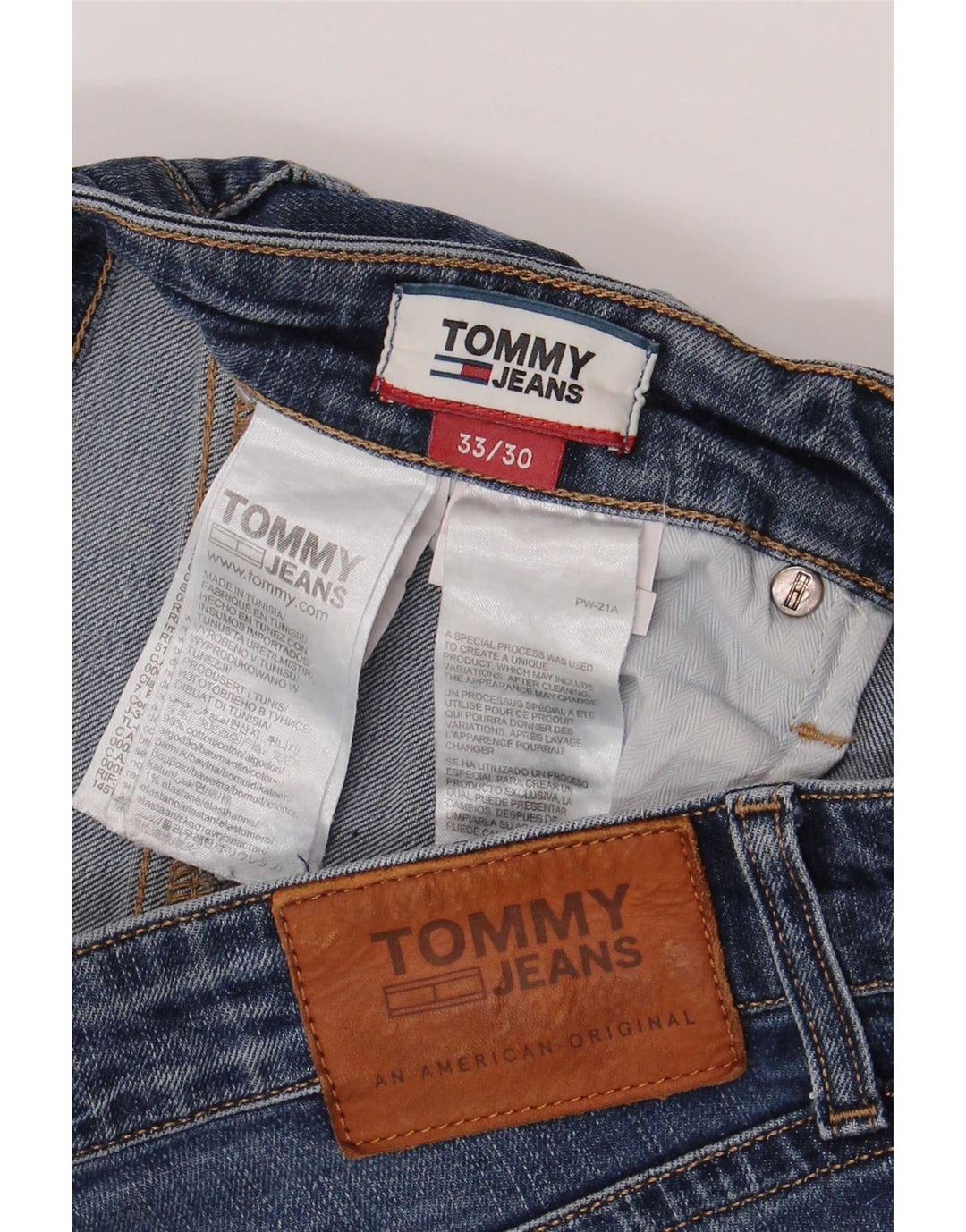 Tommy Hilfiger Herren Straight Jeans W33 L30 Blaue Baumwolle