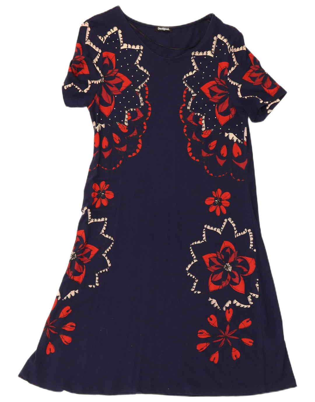 DESIGUAL Damen-A-Linien-Kleid, Größe S, Marineblau, Viskose mit Blumenmuster