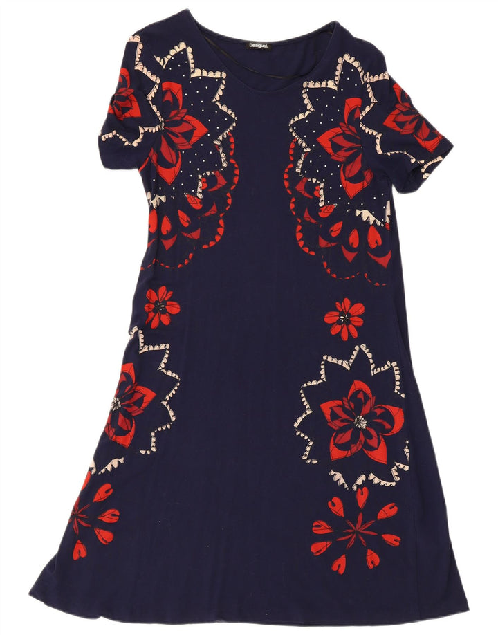DESIGUAL Damen-A-Linien-Kleid, Größe S, Marineblau, Viskose mit Blumenmuster