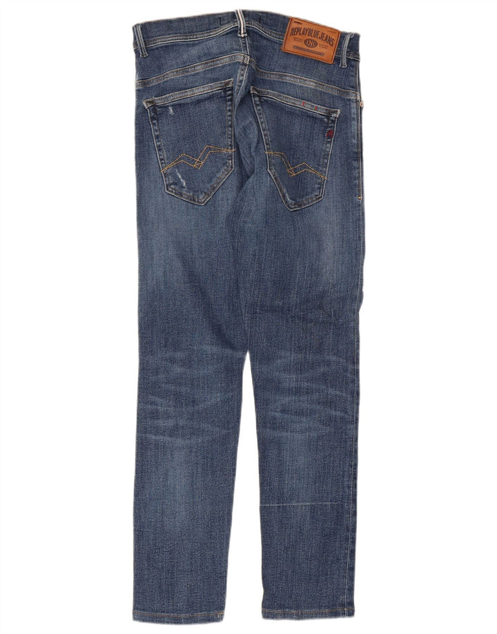 Replay Herren Anbass Distressed Slim Jeans W30 L27 Blaue Baumwolle