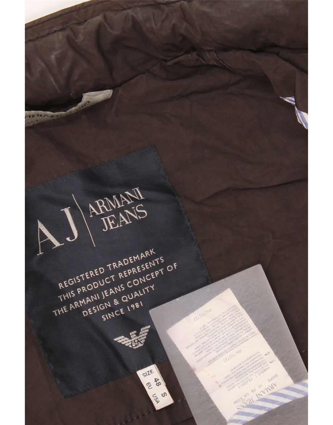 Armani Jeans Herren-Bomberjacke mit Kapuze, EU 48, kleines braunes Polyester