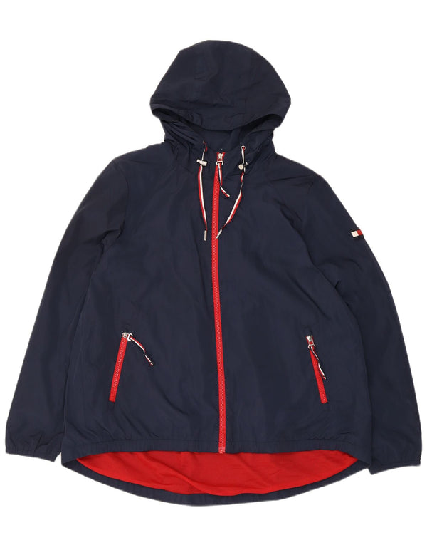 Tommy Hilfiger Damen Kapuzen-Regenjacke UK 16 Large Marineblau Polyester