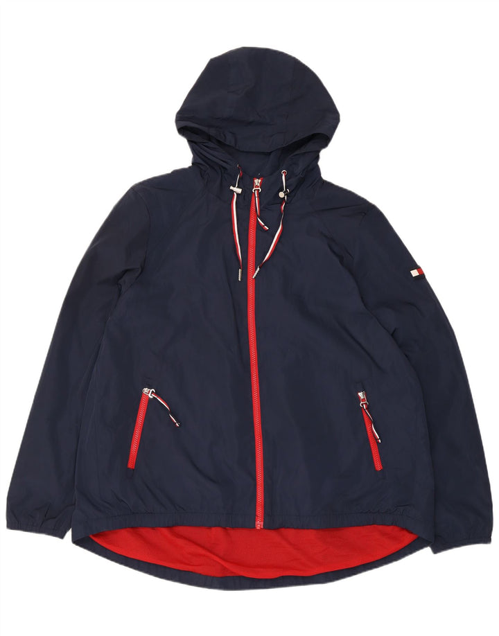 Tommy Hilfiger Damen Kapuzen-Regenjacke UK 16 Large Marineblau Polyester