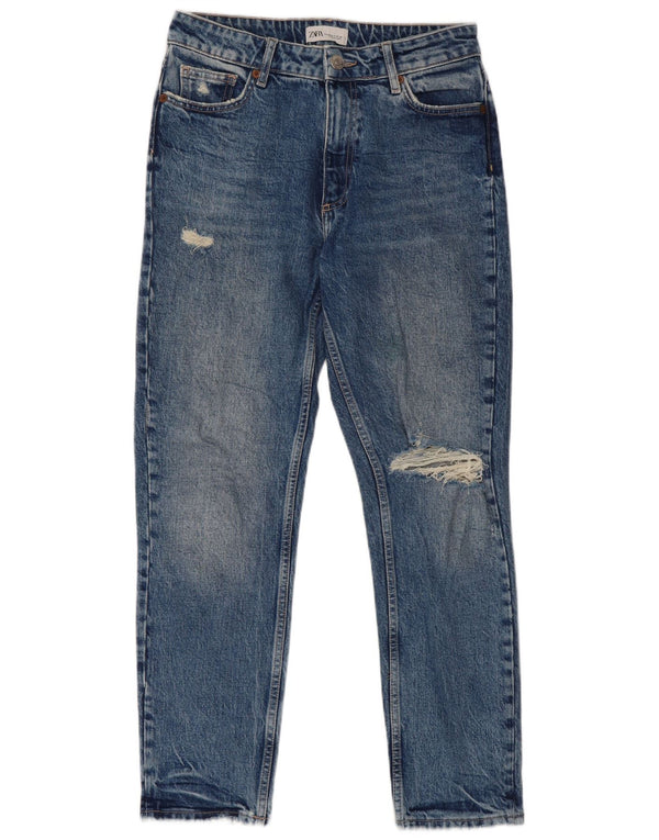 Zara Damen Distressed Slim Jeans EU 40 Medium W30 L27 Blau