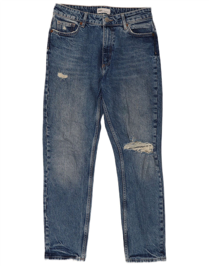 Zara Damen Distressed Slim Jeans EU 40 Medium W30 L27 Blau