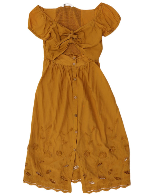 Zara Womens Off Shoulder Dress UK 8 Small Yellow Floral Cotton