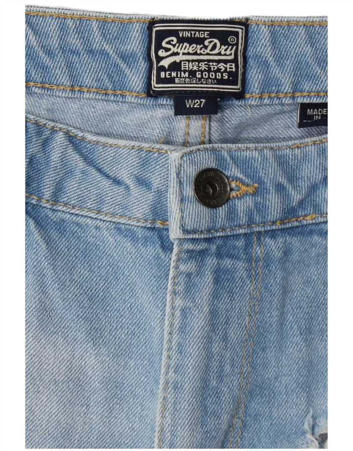 SUPERDRY Damen-Jeansshorts mit Distressed-Grafik, W27, Größe S, Blau, Baumwolle